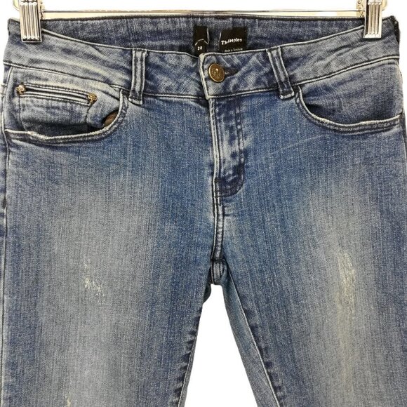 The Kooples Short Fit Distressed Skinny Jeans Size 28 Stretch Medium Wash Skull - Picture 2 of 12